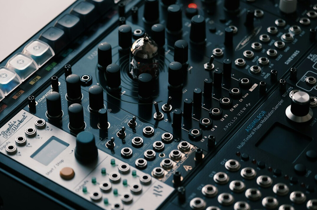 Broadcast patch bay with organised cables and connectors